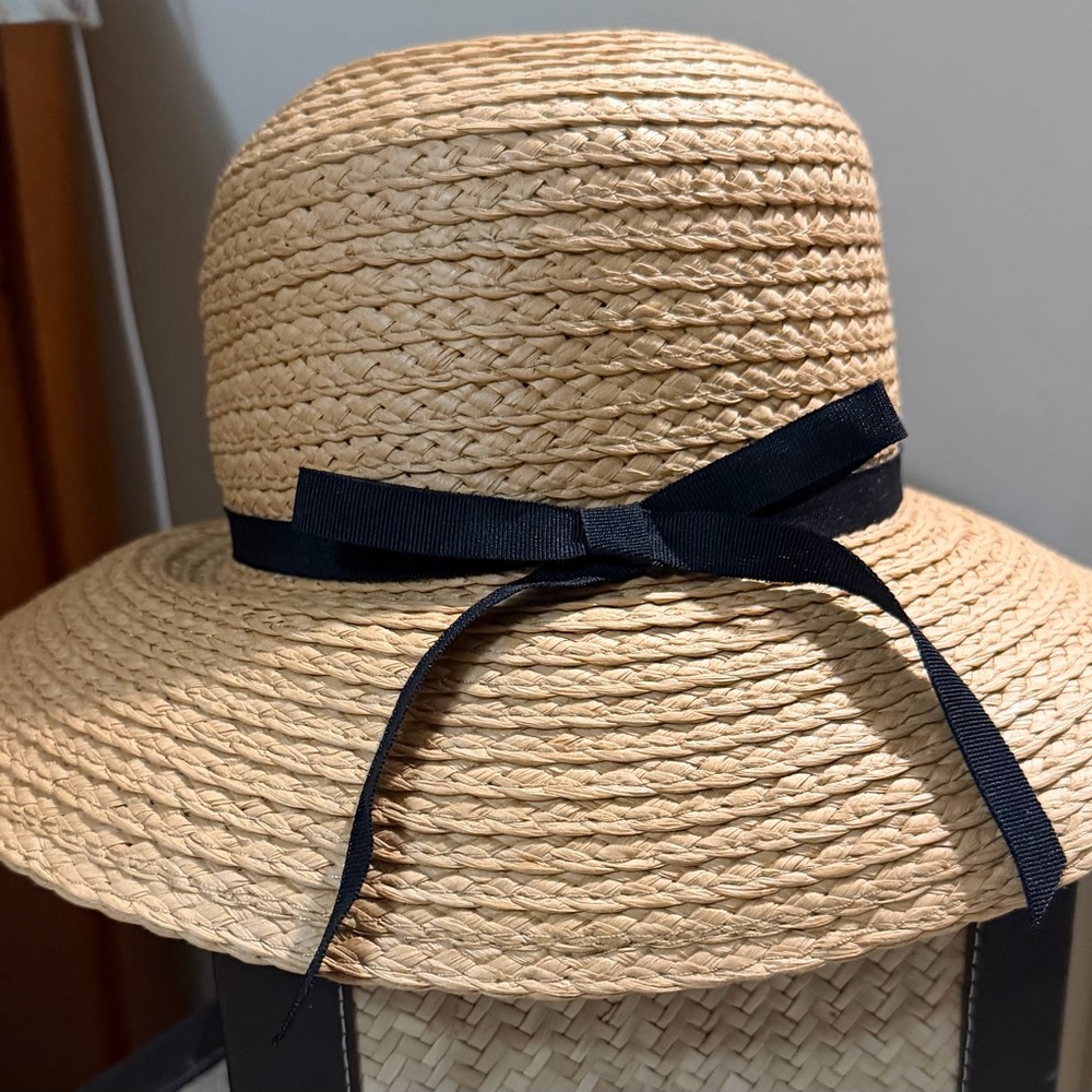 LC Lauren Conrad Tan Straw Hat with Black Ribbon. Brand New.